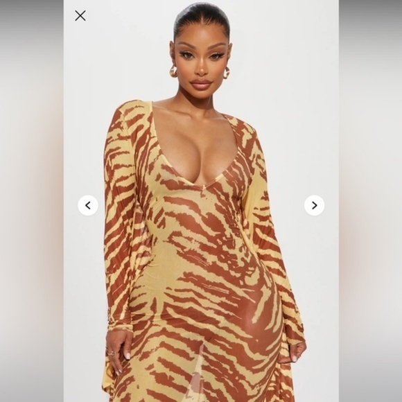 NWT/ Fashion Nova Run Wild Mesh Maxi Dress - Yellow/combo Med - Picture 6 of 11